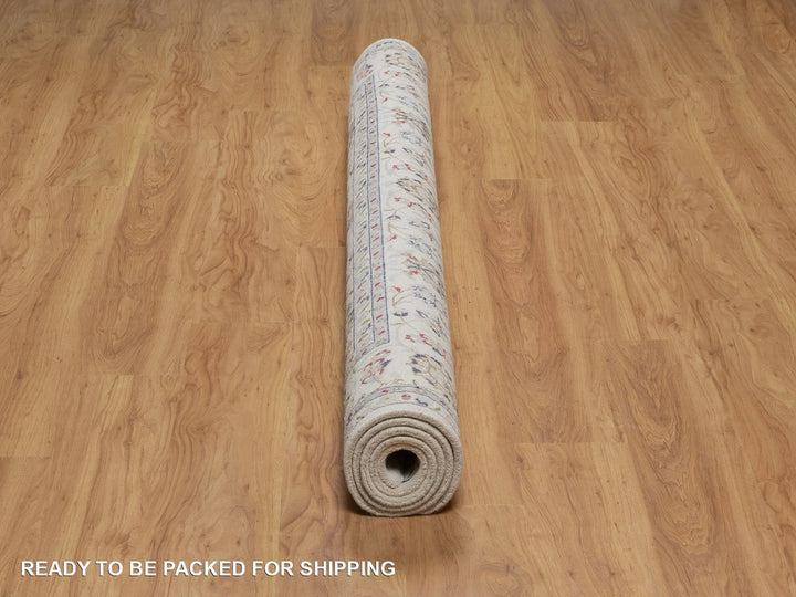 6'7" x 6'10" New Hand Knotted Ivory Wool & Silk Square Oriental Rug - MOA10292105