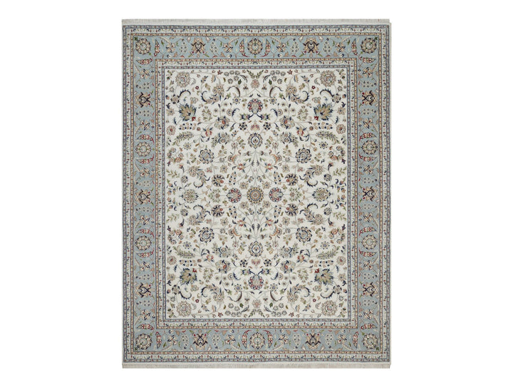 8'2" x 10'4" New Hand Knotted Ivory Wool & Silk Rectangle Oriental Rug - MOA10292106