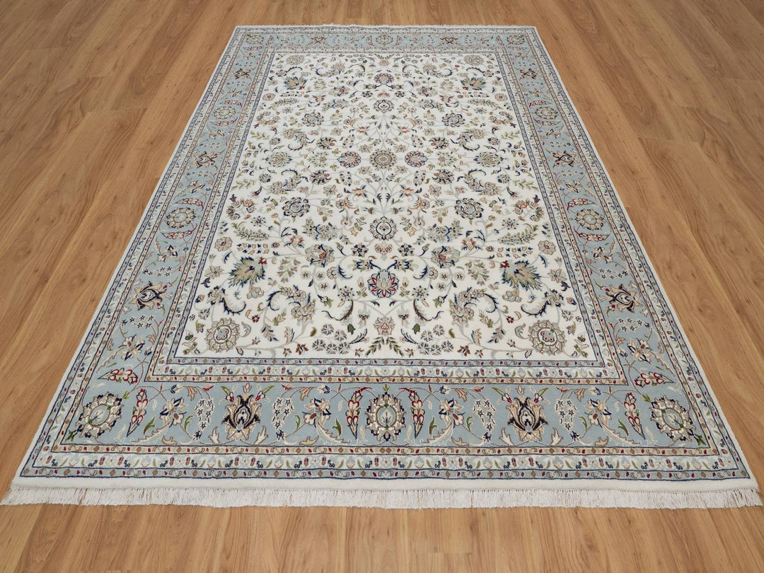 8'2" x 10'4" New Hand Knotted Ivory Wool & Silk Rectangle Oriental Rug - MOA10292106