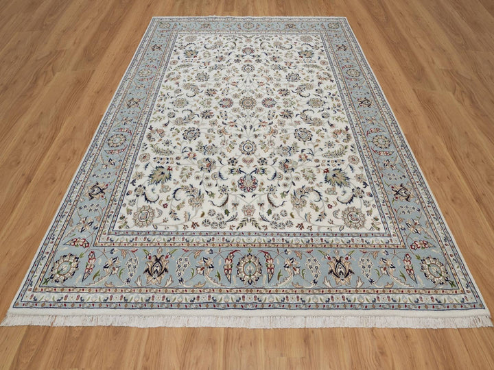 8'2" x 10'4" New Hand Knotted Ivory Wool & Silk Rectangle Oriental Rug - MOA10292106