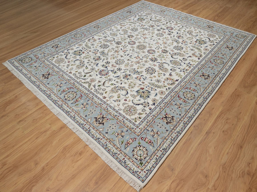 8'2" x 10'4" New Hand Knotted Ivory Wool & Silk Rectangle Oriental Rug - MOA10292106