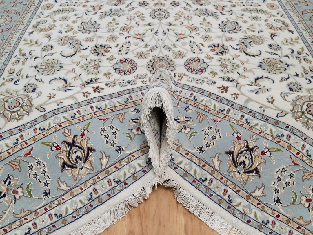 8'2" x 10'4" New Hand Knotted Ivory Wool & Silk Rectangle Oriental Rug - MOA10292106