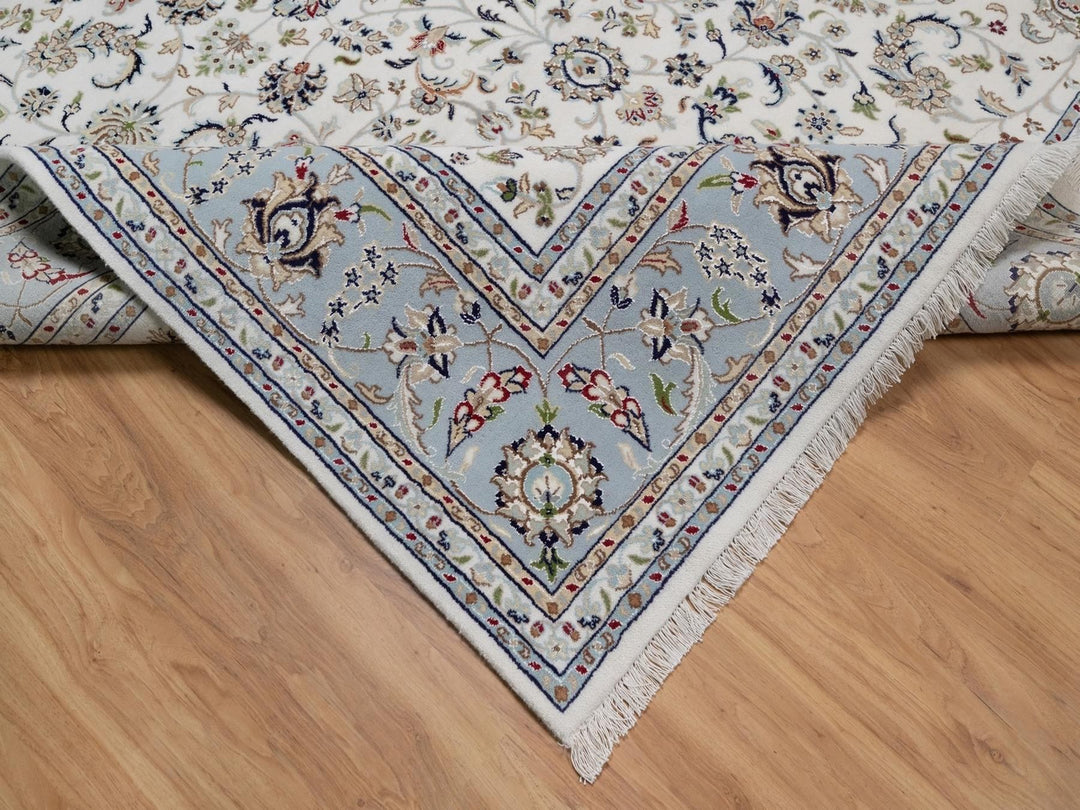 8'2" x 10'4" New Hand Knotted Ivory Wool & Silk Rectangle Oriental Rug - MOA10292106