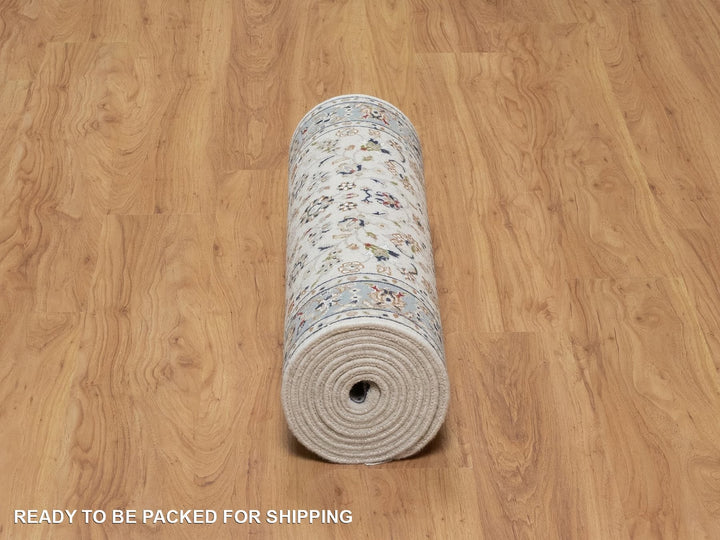 2'10" x 12'3" New Hand Knotted Ivory Wool & Silk Runner Oriental Rug - MOA10292107