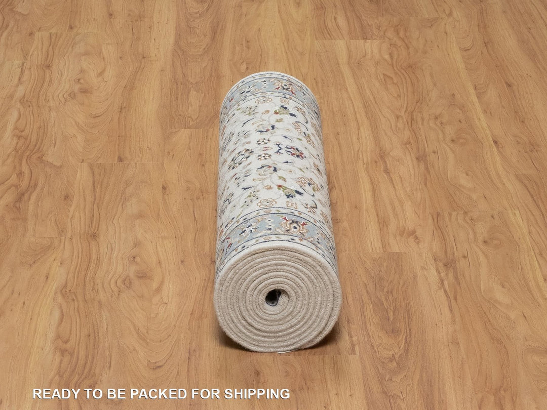 2'9" x 12'3" New Hand Knotted Ivory Wool & Silk Runner Oriental Rug - MOA10292108