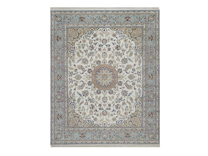 8'3" x 10'2" New Hand Knotted Ivory Wool & Silk Rectangle Oriental Rug - MOA10292109