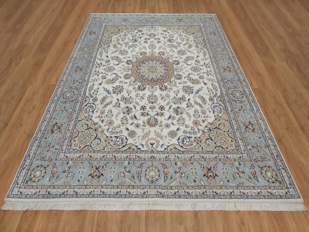 8'3" x 10'2" New Hand Knotted Ivory Wool & Silk Rectangle Oriental Rug - MOA10292109