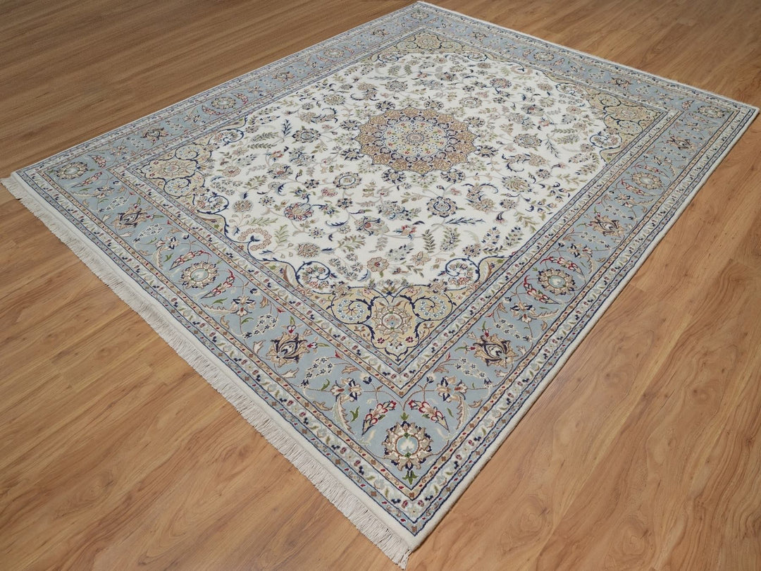 8'3" x 10'2" New Hand Knotted Ivory Wool & Silk Rectangle Oriental Rug - MOA10292109