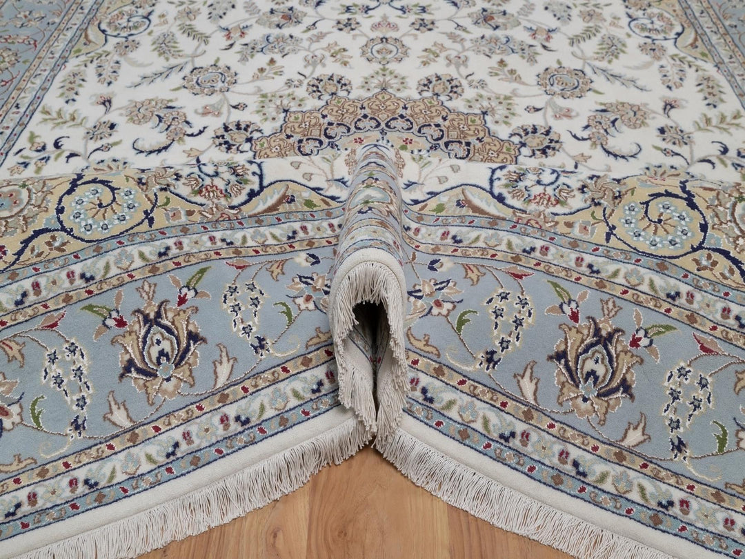 8'3" x 10'2" New Hand Knotted Ivory Wool & Silk Rectangle Oriental Rug - MOA10292109