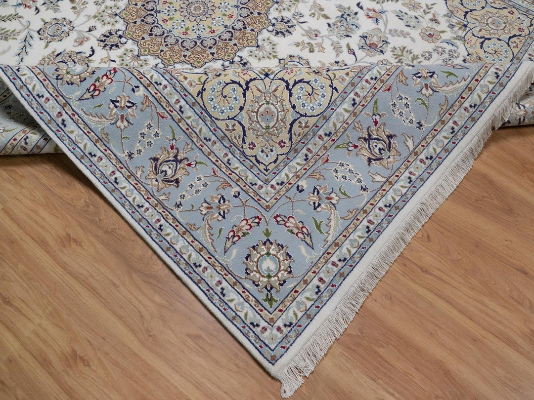 8'3" x 10'2" New Hand Knotted Ivory Wool & Silk Rectangle Oriental Rug - MOA10292109