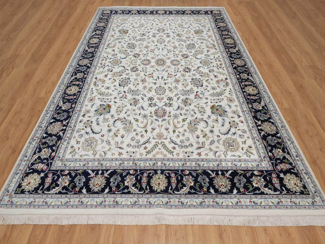 8'9" x 12'2" New Hand Knotted Ivory Wool & Silk Rectangle Oriental Rug - MOA10292110