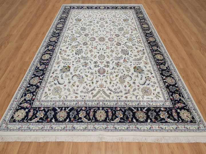 8'9" x 12'2" New Hand Knotted Ivory Wool & Silk Rectangle Oriental Rug - MOA10292110