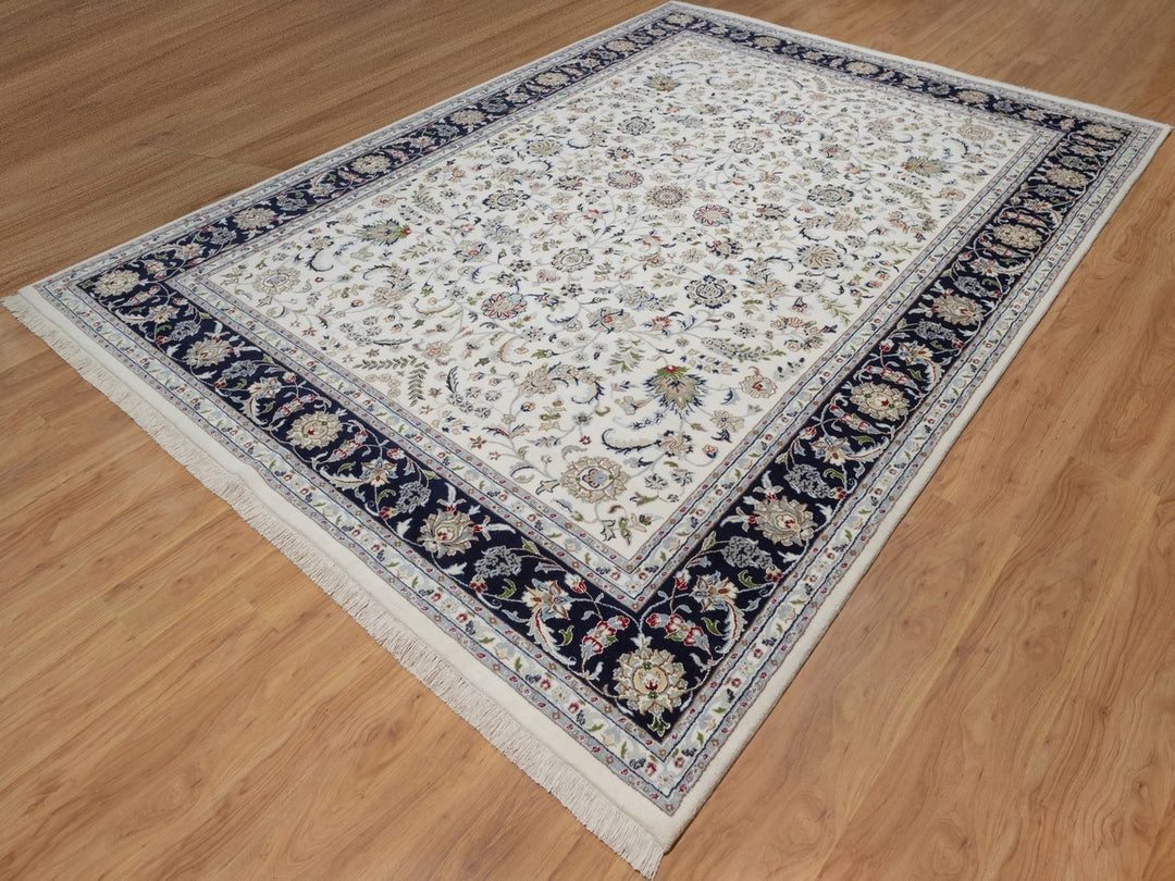 8'9" x 12'2" New Hand Knotted Ivory Wool & Silk Rectangle Oriental Rug - MOA10292110