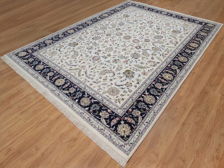 8'9" x 12'2" New Hand Knotted Ivory Wool & Silk Rectangle Oriental Rug - MOA10292110