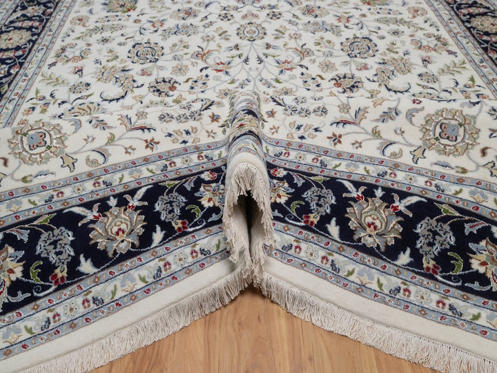 8'9" x 12'2" New Hand Knotted Ivory Wool & Silk Rectangle Oriental Rug - MOA10292110