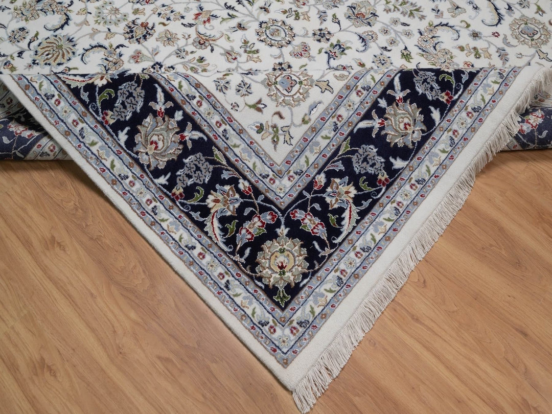 8'9" x 12'2" New Hand Knotted Ivory Wool & Silk Rectangle Oriental Rug - MOA10292110