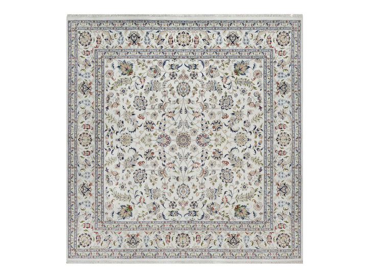 9'10" x 10'2" New Hand Knotted Ivory Wool & Silk Square Oriental Rug - MOA10292111