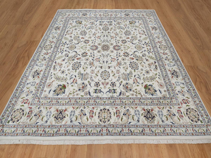 9'10" x 10'2" New Hand Knotted Ivory Wool & Silk Square Oriental Rug - MOA10292111
