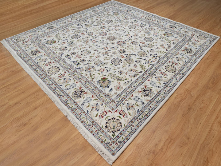 9'10" x 10'2" New Hand Knotted Ivory Wool & Silk Square Oriental Rug - MOA10292111