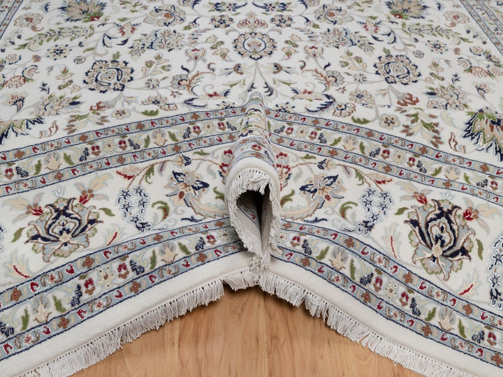 9'10" x 10'2" New Hand Knotted Ivory Wool & Silk Square Oriental Rug - MOA10292111