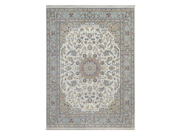 8'11" x 12'0" New Hand Knotted Ivory Wool & Silk Rectangle Oriental Rug - MOA10292112