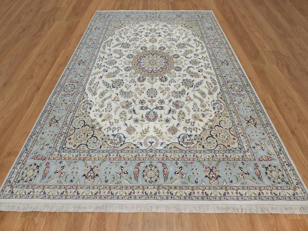 8'11" x 12'0" New Hand Knotted Ivory Wool & Silk Rectangle Oriental Rug - MOA10292112