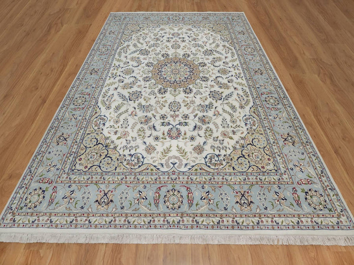 8'11" x 12'0" New Hand Knotted Ivory Wool & Silk Rectangle Oriental Rug - MOA10292112