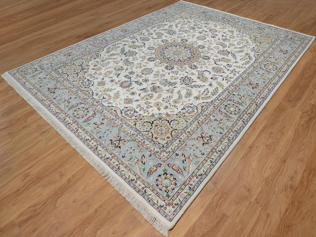 8'11" x 12'0" New Hand Knotted Ivory Wool & Silk Rectangle Oriental Rug - MOA10292112