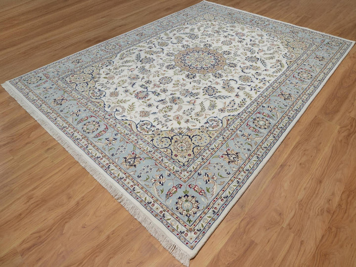 8'11" x 12'0" New Hand Knotted Ivory Wool & Silk Rectangle Oriental Rug - MOA10292112