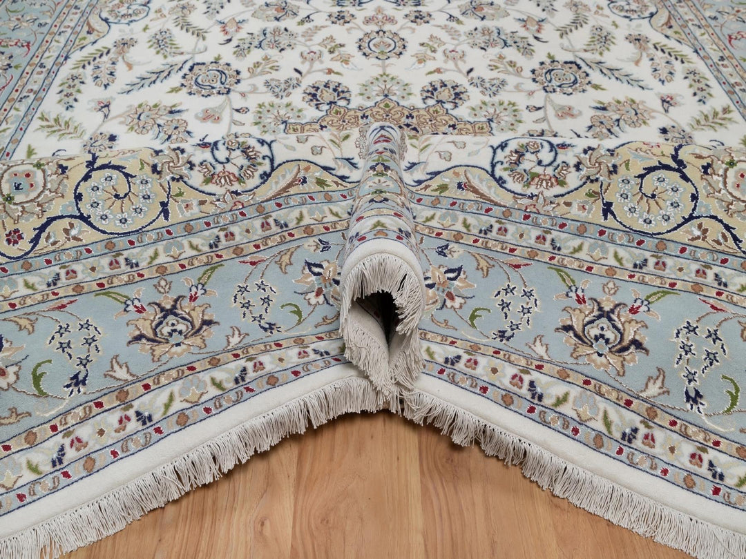 8'11" x 12'0" New Hand Knotted Ivory Wool & Silk Rectangle Oriental Rug - MOA10292112