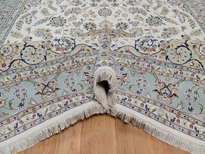 8'11" x 12'0" New Hand Knotted Ivory Wool & Silk Rectangle Oriental Rug - MOA10292112