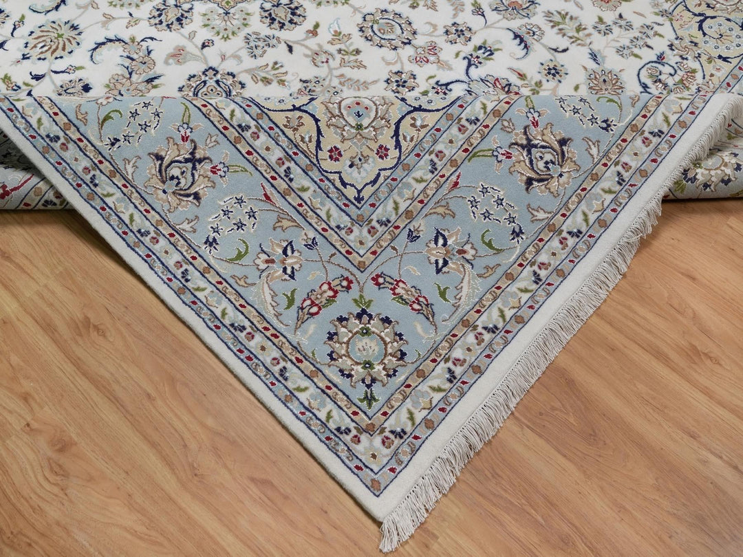 8'11" x 12'0" New Hand Knotted Ivory Wool & Silk Rectangle Oriental Rug - MOA10292112