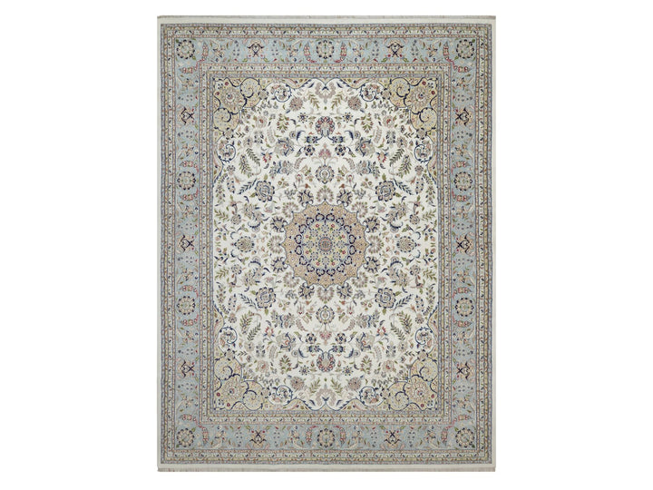 11'8" x 15'5" New Hand Knotted Ivory Wool & Silk Rectangle Oriental Rug - MOA10292113