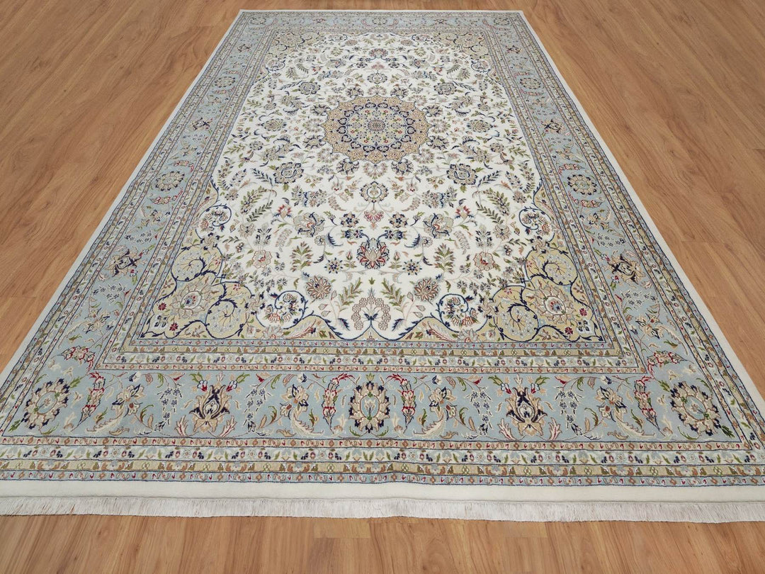 11'8" x 15'5" New Hand Knotted Ivory Wool & Silk Rectangle Oriental Rug - MOA10292113