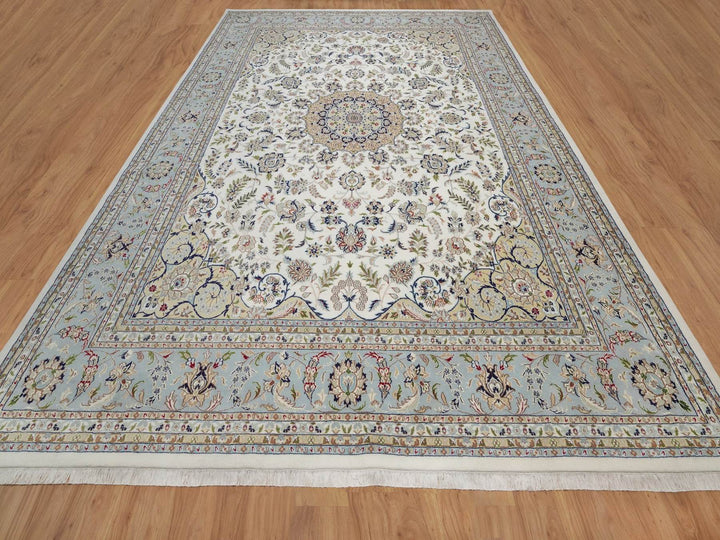 11'8" x 15'5" New Hand Knotted Ivory Wool & Silk Rectangle Oriental Rug - MOA10292113