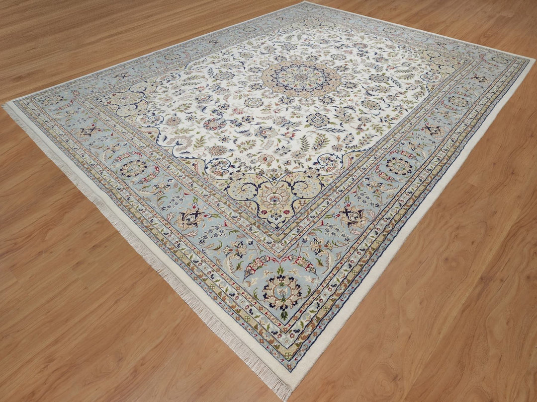 11'8" x 15'5" New Hand Knotted Ivory Wool & Silk Rectangle Oriental Rug - MOA10292113