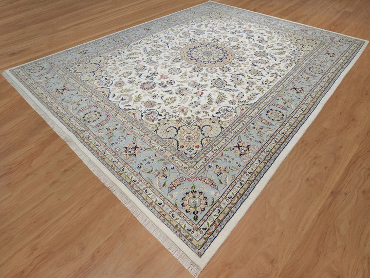 11'8" x 15'5" New Hand Knotted Ivory Wool & Silk Rectangle Oriental Rug - MOA10292113