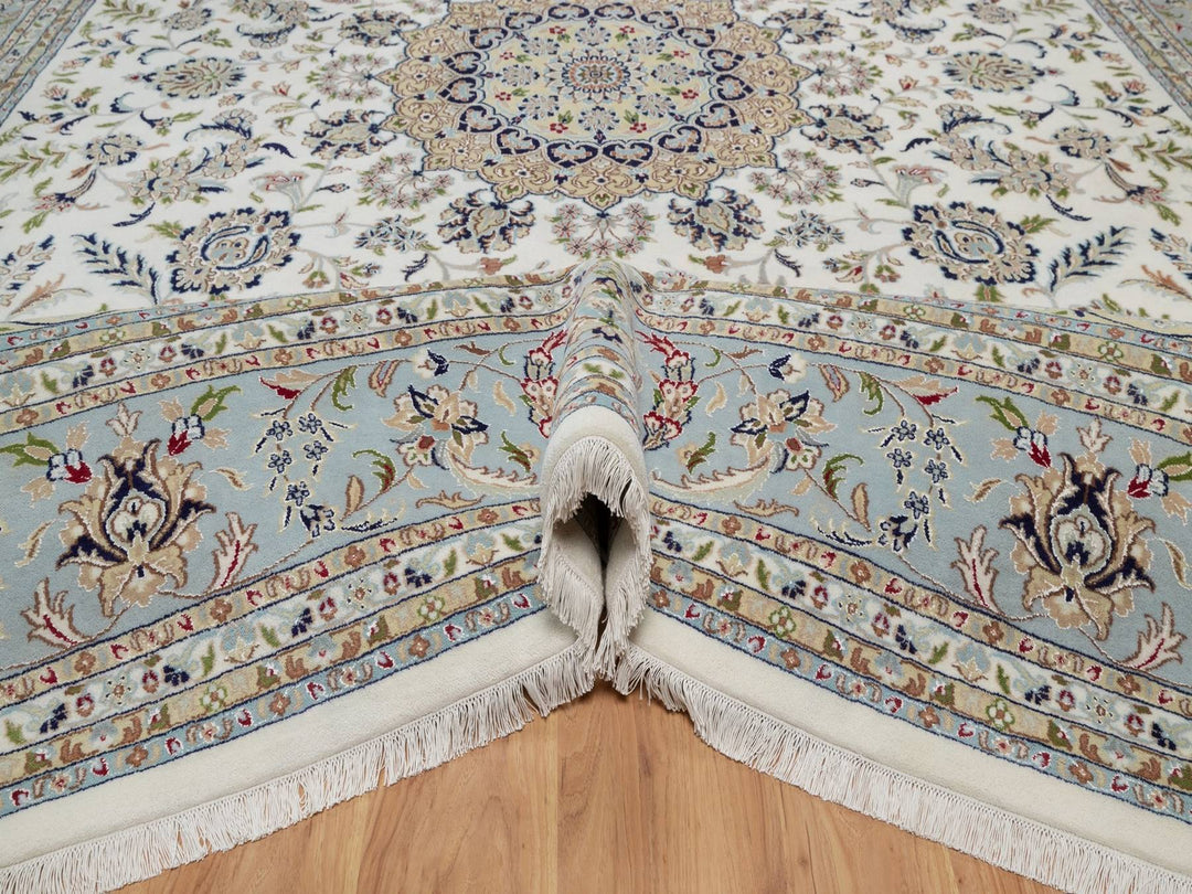 11'8" x 15'5" New Hand Knotted Ivory Wool & Silk Rectangle Oriental Rug - MOA10292113