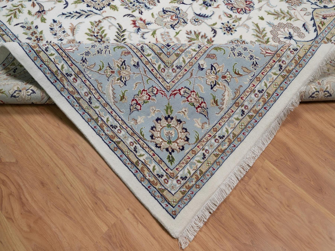 11'8" x 15'5" New Hand Knotted Ivory Wool & Silk Rectangle Oriental Rug - MOA10292113