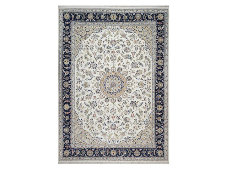 10'2" x 14'1" New Hand Knotted Ivory Wool & Silk Rectangle Oriental Rug - MOA10292114