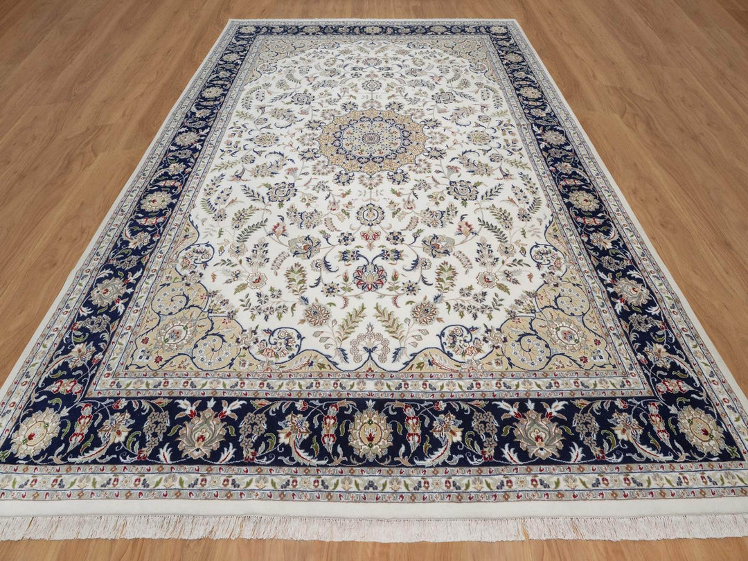 10'2" x 14'1" New Hand Knotted Ivory Wool & Silk Rectangle Oriental Rug - MOA10292114