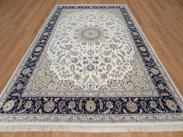 10'2" x 14'1" New Hand Knotted Ivory Wool & Silk Rectangle Oriental Rug - MOA10292114