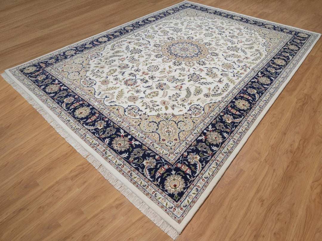 10'2" x 14'1" New Hand Knotted Ivory Wool & Silk Rectangle Oriental Rug - MOA10292114