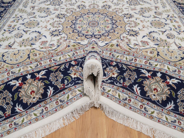 10'2" x 14'1" New Hand Knotted Ivory Wool & Silk Rectangle Oriental Rug - MOA10292114