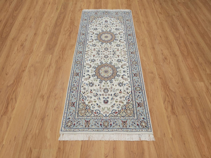 2'9" x 6'5" New Hand Knotted Ivory Wool & Silk Runner Oriental Rug - MOA10292116