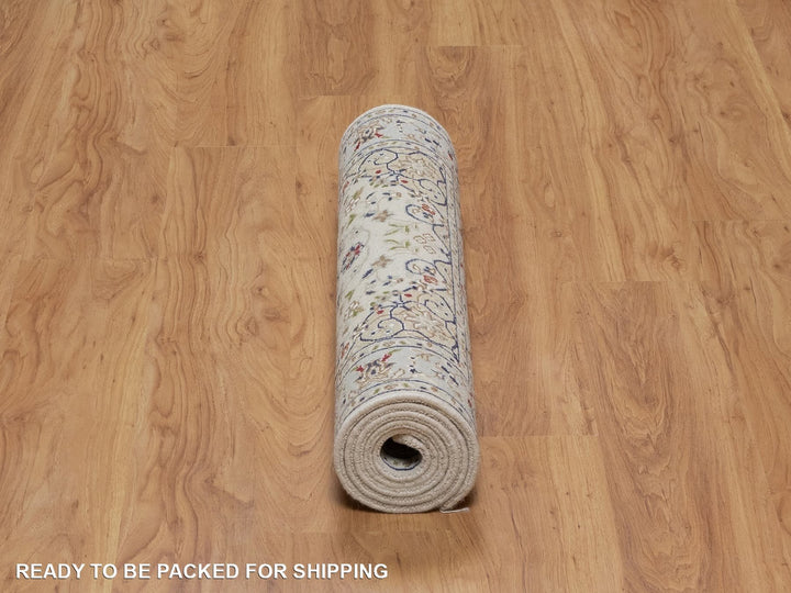 2'9" x 6'5" New Hand Knotted Ivory Wool & Silk Runner Oriental Rug - MOA10292116