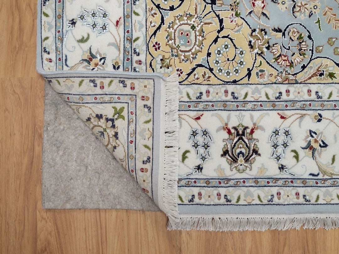 6'4" x 6'9" New Hand Knotted Blue Wool & Silk Square Oriental Rug - MOA10292117