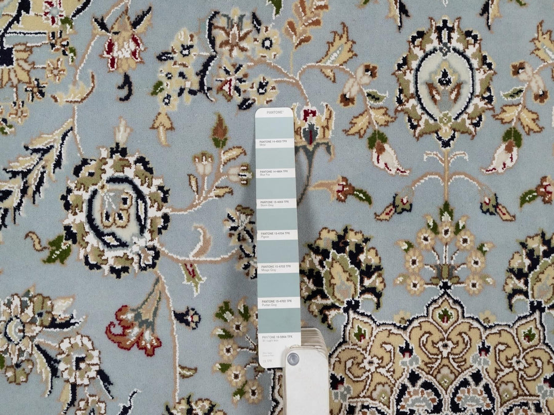 6'4" x 6'9" New Hand Knotted Blue Wool & Silk Square Oriental Rug - MOA10292117