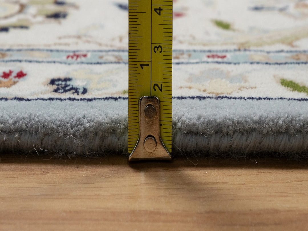 6'4" x 6'9" New Hand Knotted Blue Wool & Silk Square Oriental Rug - MOA10292117