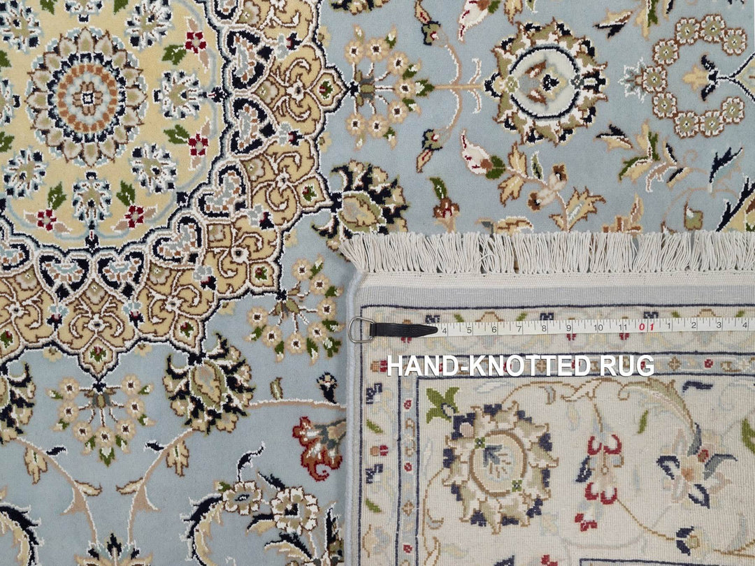 6'4" x 6'9" New Hand Knotted Blue Wool & Silk Square Oriental Rug - MOA10292117